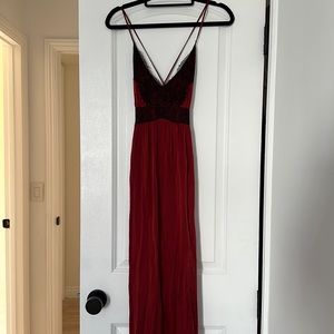 ZARA Red with Black lace dress, open plunging back with cross cross tie closure